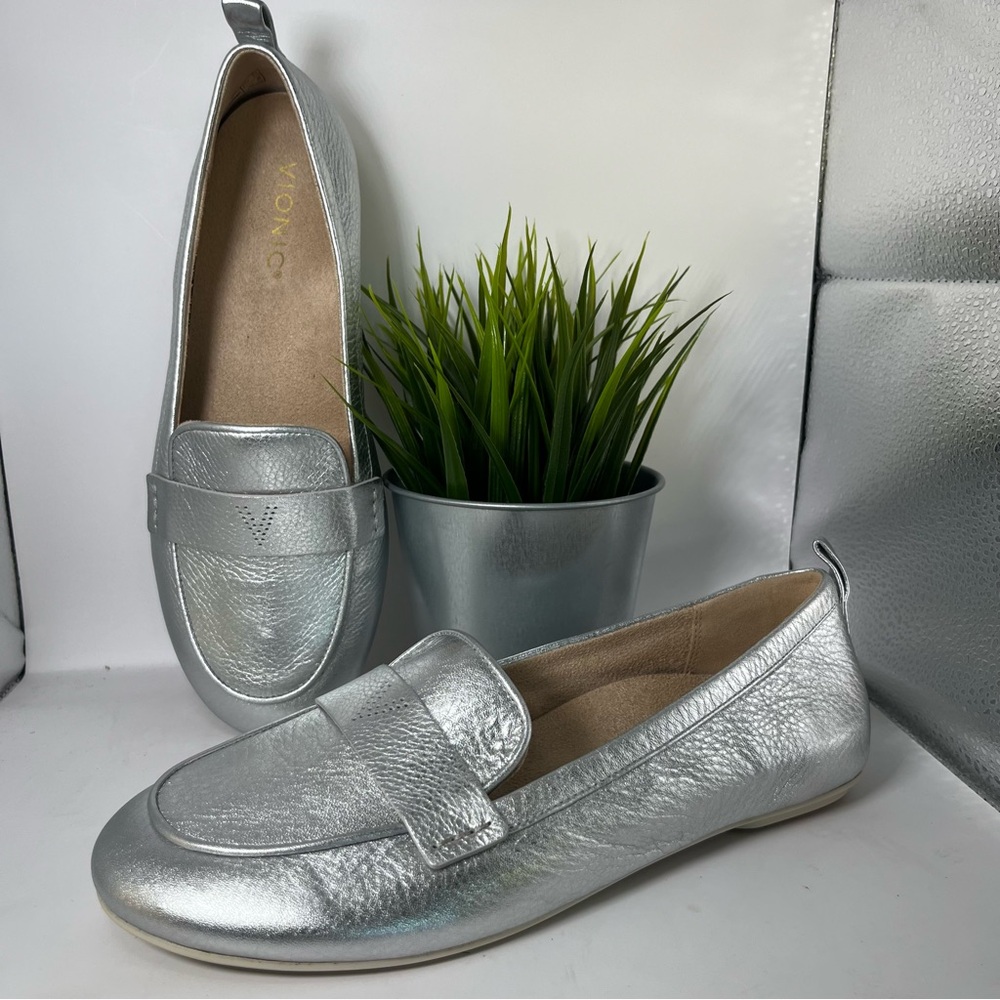 Vionic Silver Metallic Penny Loafers